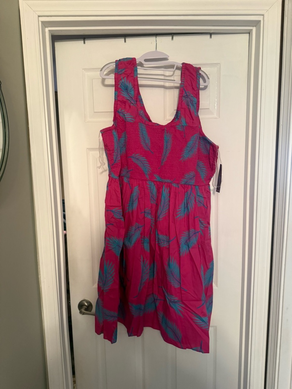 Pink and Blue Leaf Print Women’s Dress